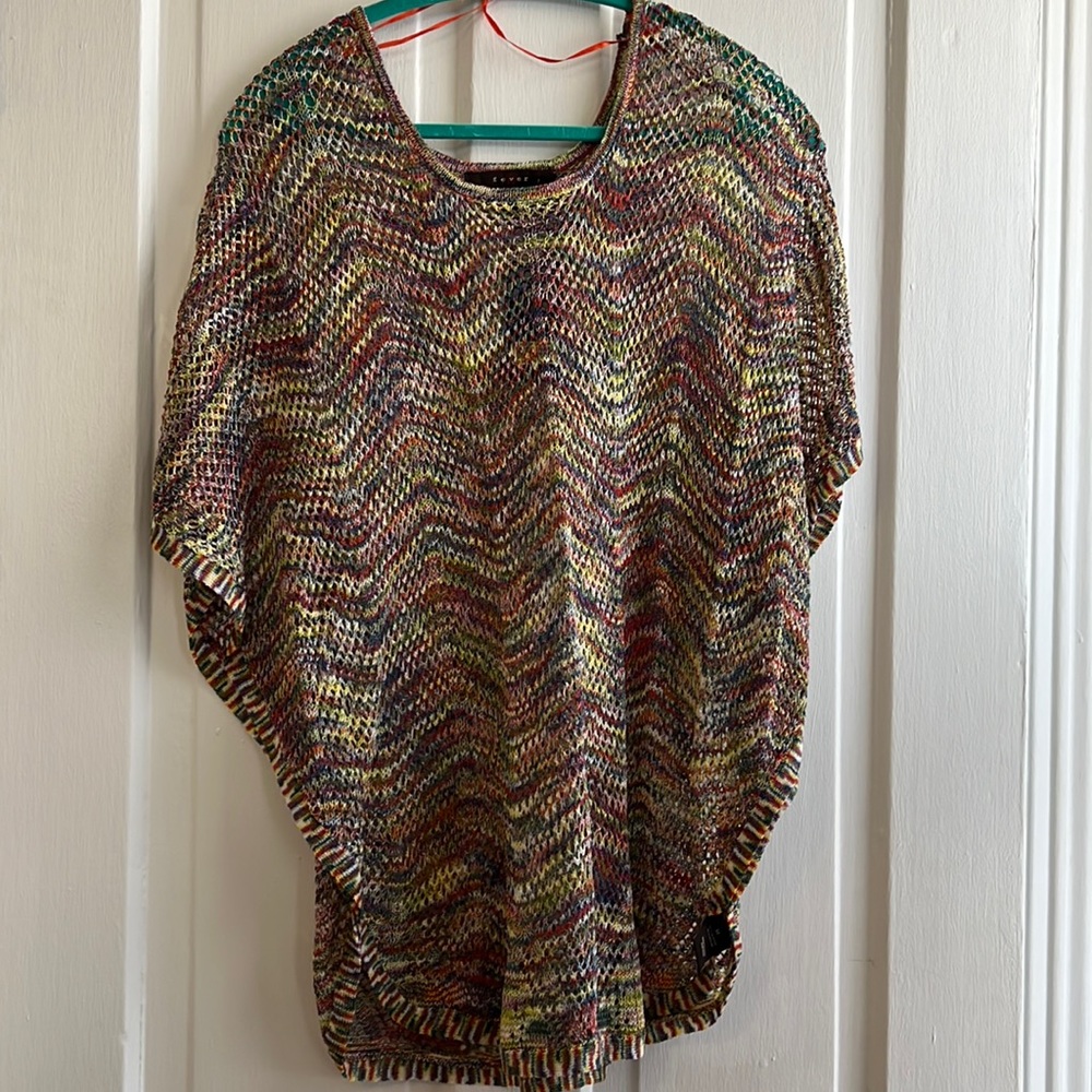 Rainbow multi knot poncho bohemian soft pull over top Fever M